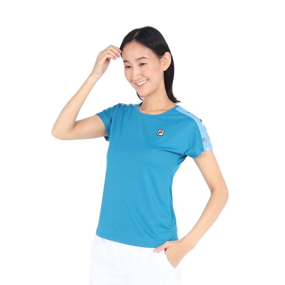 フィラ（FILA）（レディース）テニスウェア フェザープリント バックホールメッシュ 切替 ゲームシャツ VL2911-12A