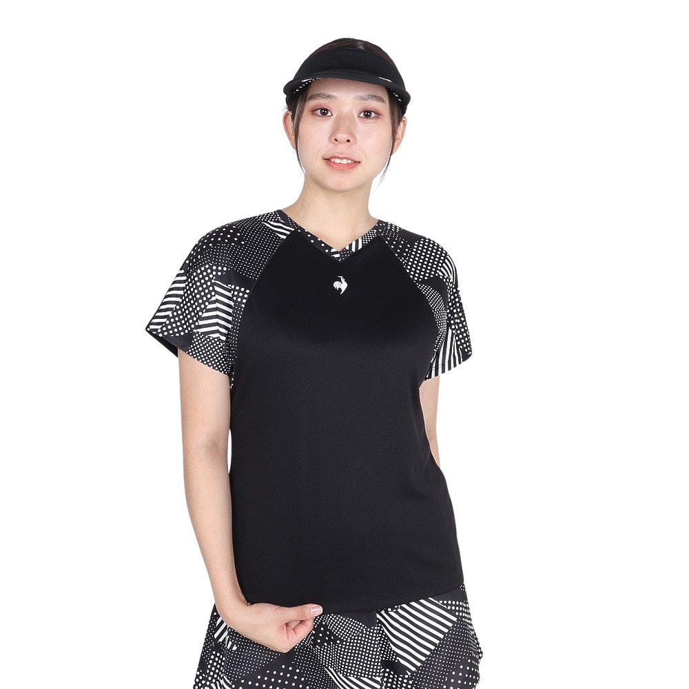 ルコックスポルティフ（lecoqsportif）（レディース）テニスウェア 2way ゲームシャツ LN4FHT20L BK00