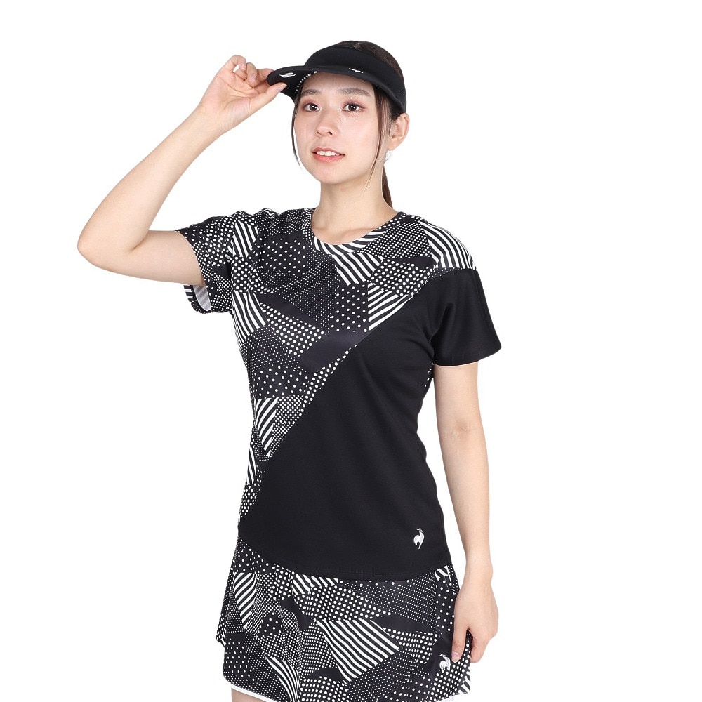 ルコックスポルティフ（lecoqsportif）（レディース）テニスウェア 2way ゲームシャツ LN4FHT20L BK00