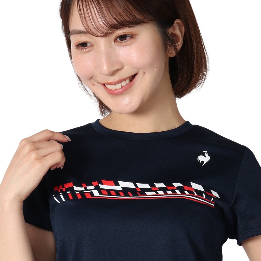 ルコックスポルティフ（lecoqsportif）（レディース）テニスウェア トリコロール プリント ゲームシャツ LN4FHT90L NV00