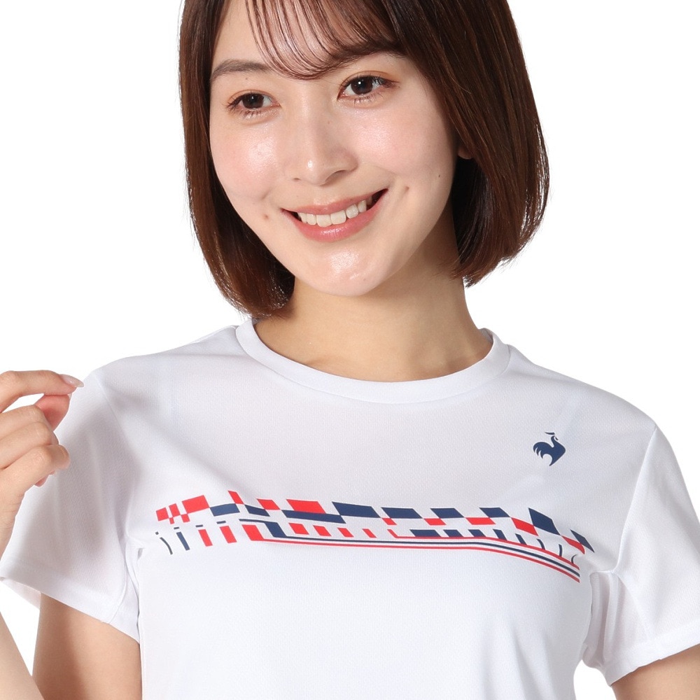 ルコックスポルティフ（lecoqsportif）（レディース）テニスウェア トリコロール プリント ゲームシャツ LN4FHT90L WH00