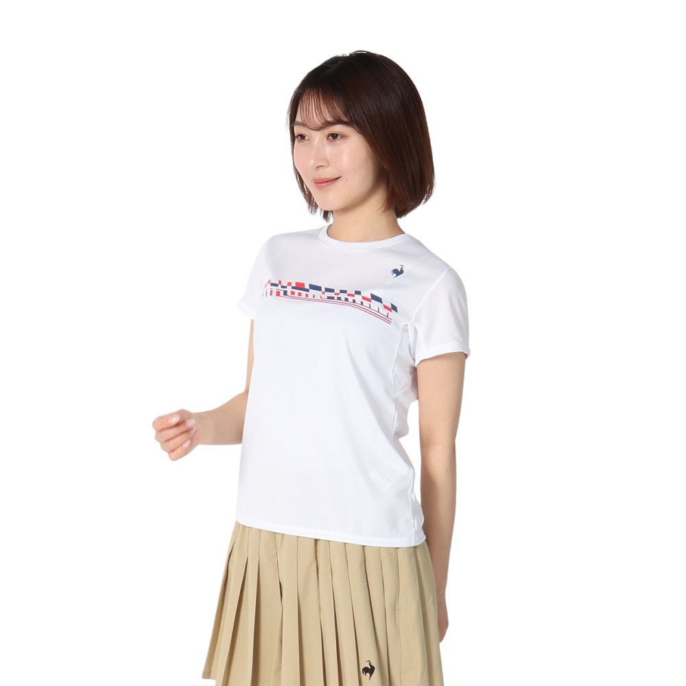 ルコックスポルティフ（lecoqsportif）（レディース）テニスウェア トリコロール プリント ゲームシャツ LN4FHT90L WH00