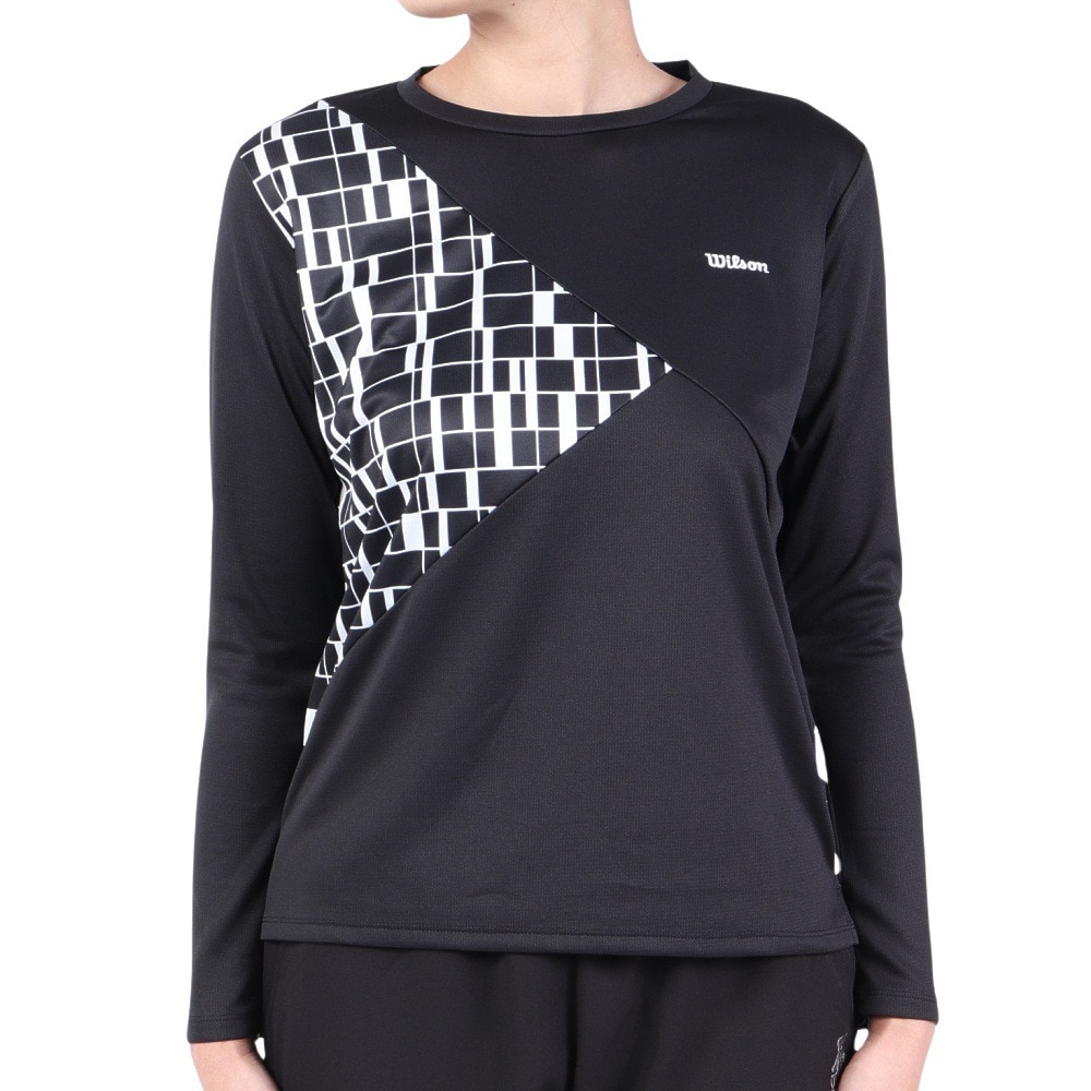 ウイルソン（Wilson）（レディース）テニスウェア レディース クルーネック長袖Tシャツ 443255-BK 速乾 UVカット