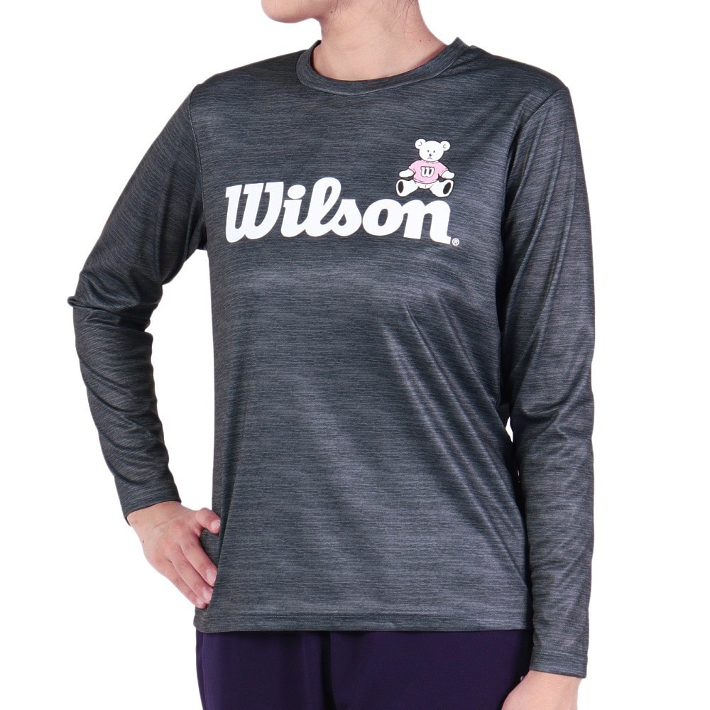 ウイルソン（Wilson）（レディース）テニスウェア ビッグロゴ ドライ 長袖Tシャツ 443261-MBK 速乾 UVカット