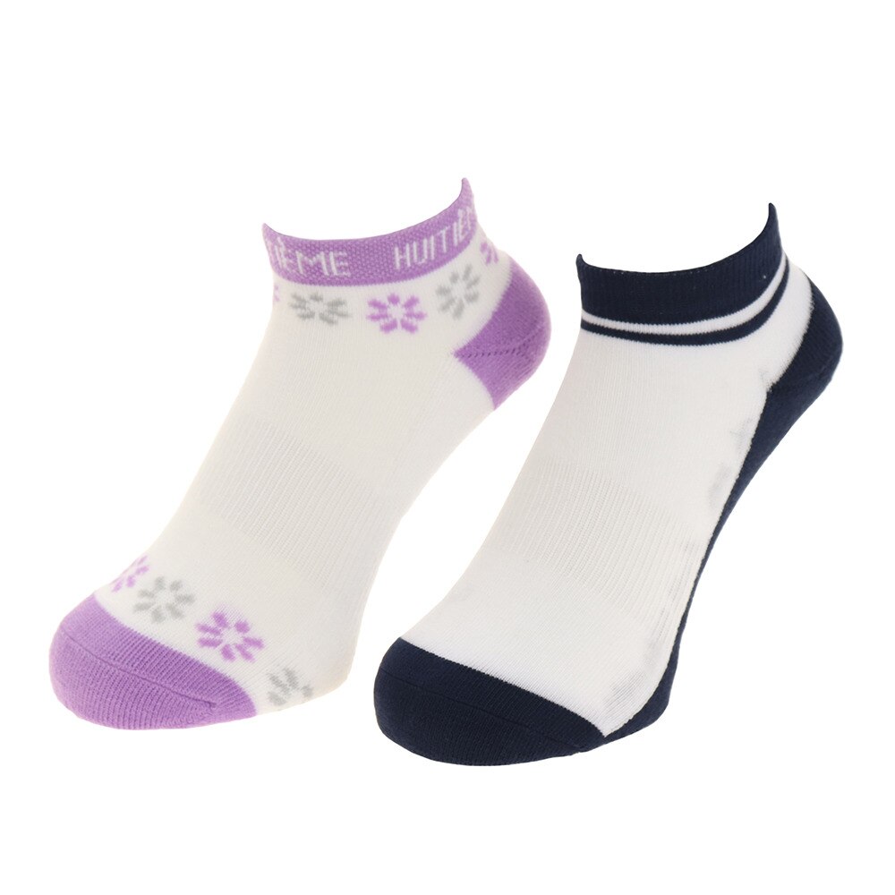  2足組ソックス フラワー HU20S25LS733109WHT 【吸汗速乾/抗菌防臭】