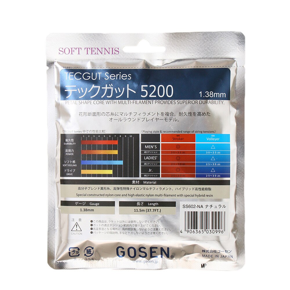 ゴーセン（GOSEN）（メンズ、レディース、キッズ）ソフトテニスストリング テックガット5200 ナチュラル SS602NA