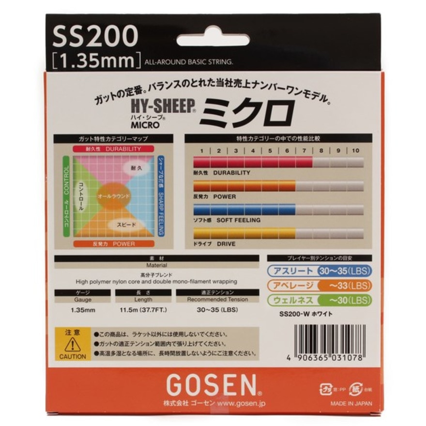 ゴーセン（GOSEN）（メンズ、レディース、キッズ）ソフトテニスストリング ハイシープミクロ W SS200W