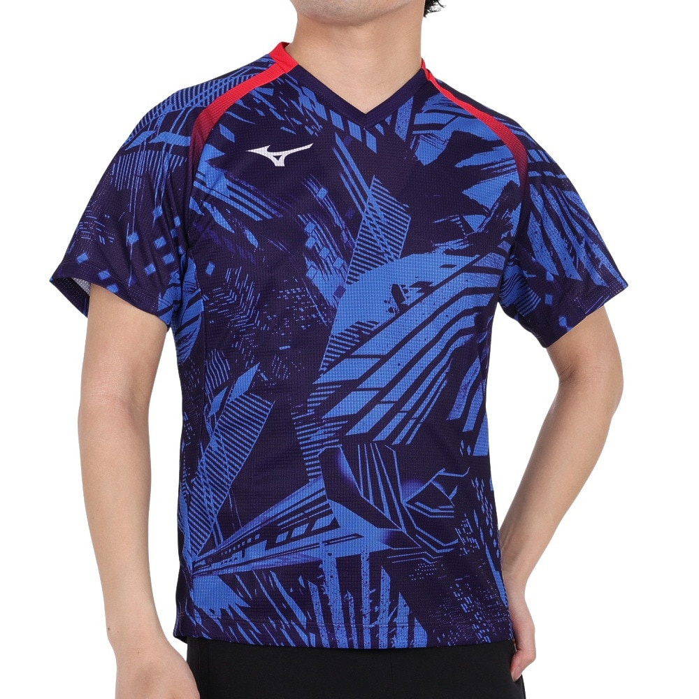 ミズノ（MIZUNO）（メンズ、レディース）卓球ウエア ゲームシャツ 青 ブルー 82JA000120
