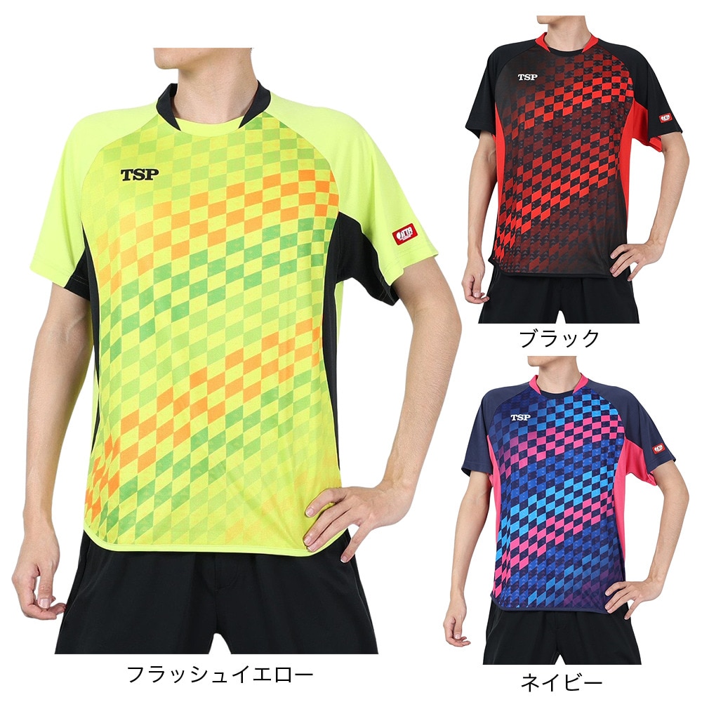 ティーエスピー（TSP）（メンズ、レディース）卓球ウエア 半袖シャツ チェッカーグラデシャツ 031431 0280 速乾