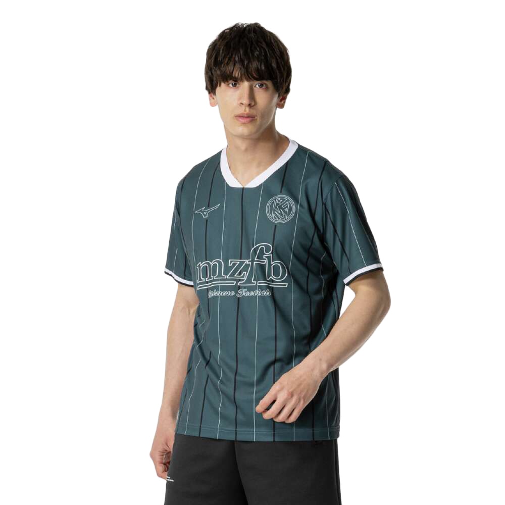 ミズノ（MIZUNO）（メンズ、レディース）サッカーウェア フットボール ストライプTシャツ P2MABX7433
