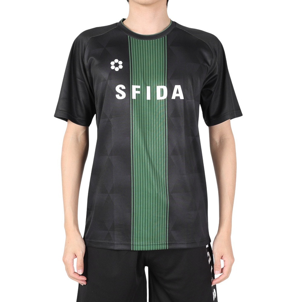 スフィーダ（SFIDA）（メンズ）サッカー フットサルウェア プラクティスシャツ センターストライプ SA-24X30 BLK/HT GRN