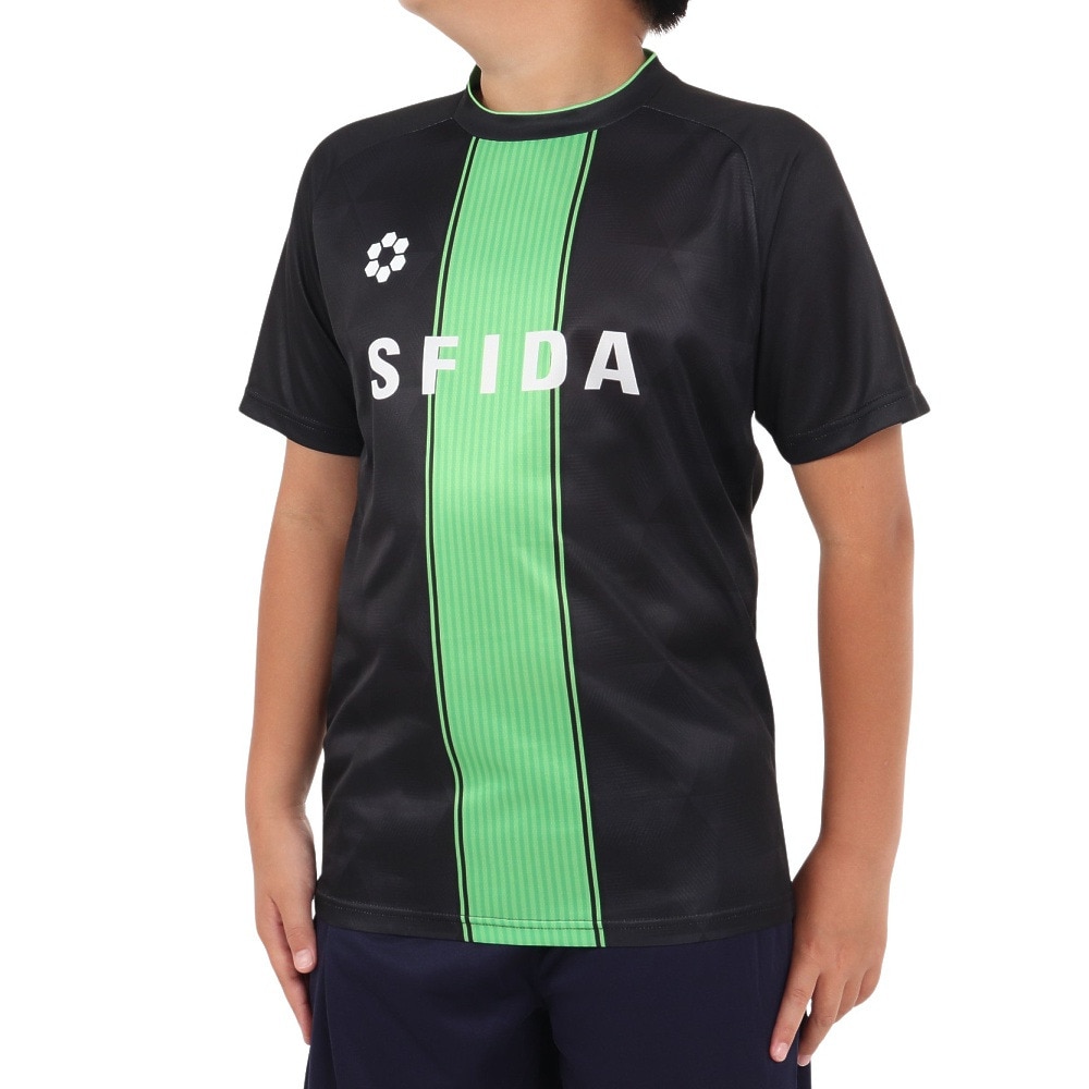 スフィーダ（SFIDA）（キッズ）サッカー フットサルウェア ジュニア プラクティスシャツ センターストライプ SA-24X30JR BLK/GRN FS