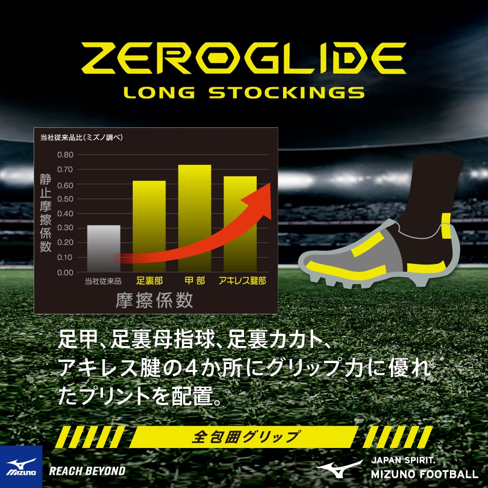 ミズノ（MIZUNO）（メンズ、レディース）サッカー ソックス 靴下 ゼログライドロングストッキング P2MX250101