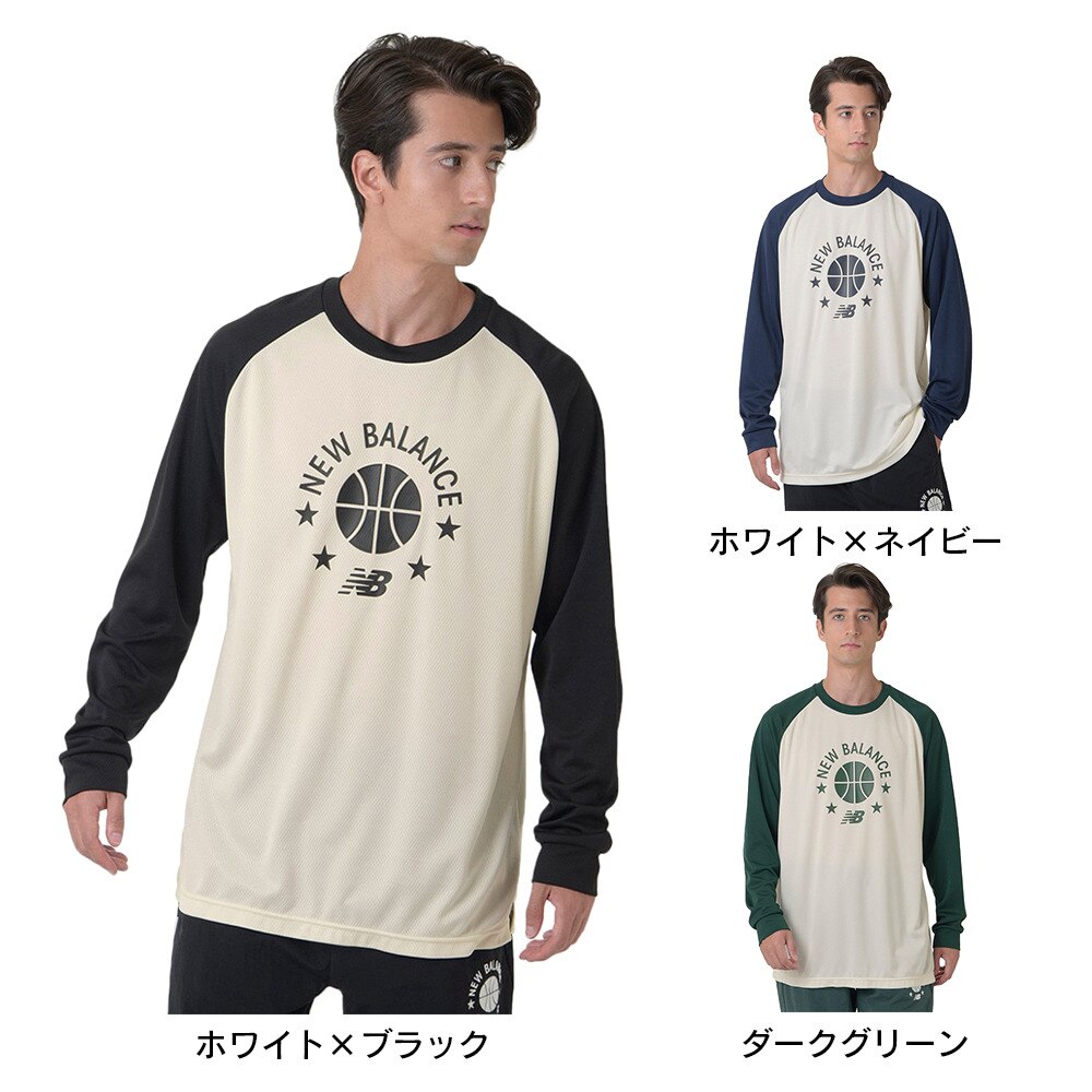 ニューバランス（new balance）（メンズ）バスケットボールウェア カラーブロックロングTシャツ AMT35183BK