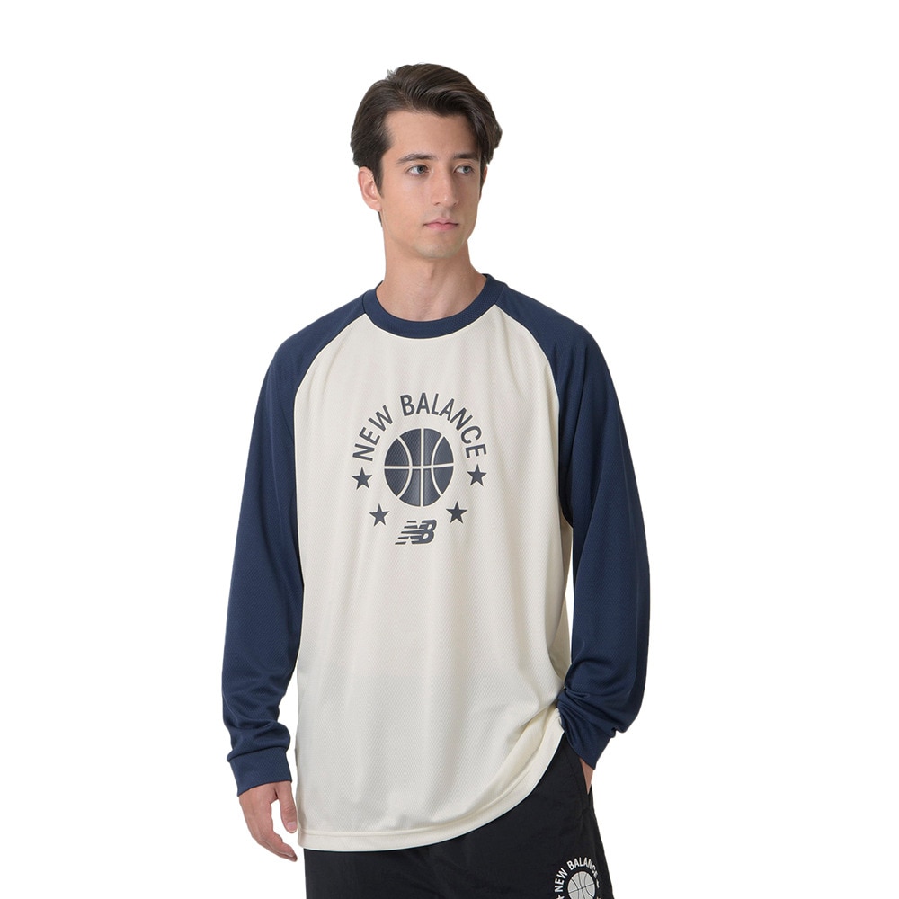 ニューバランス（new balance）（メンズ）バスケットボールウェア カラーブロックロングTシャツ AMT35183TNV 速乾