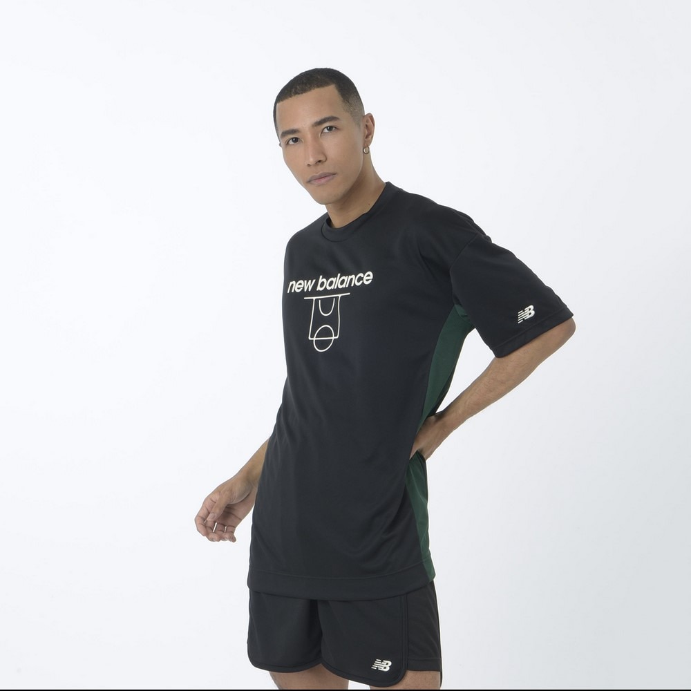 ニューバランス（new balance）（メンズ）バスケットボールウェア コートグラフィック ディンプルメッシュ 半袖Tシャツ AMT45070BK 速乾