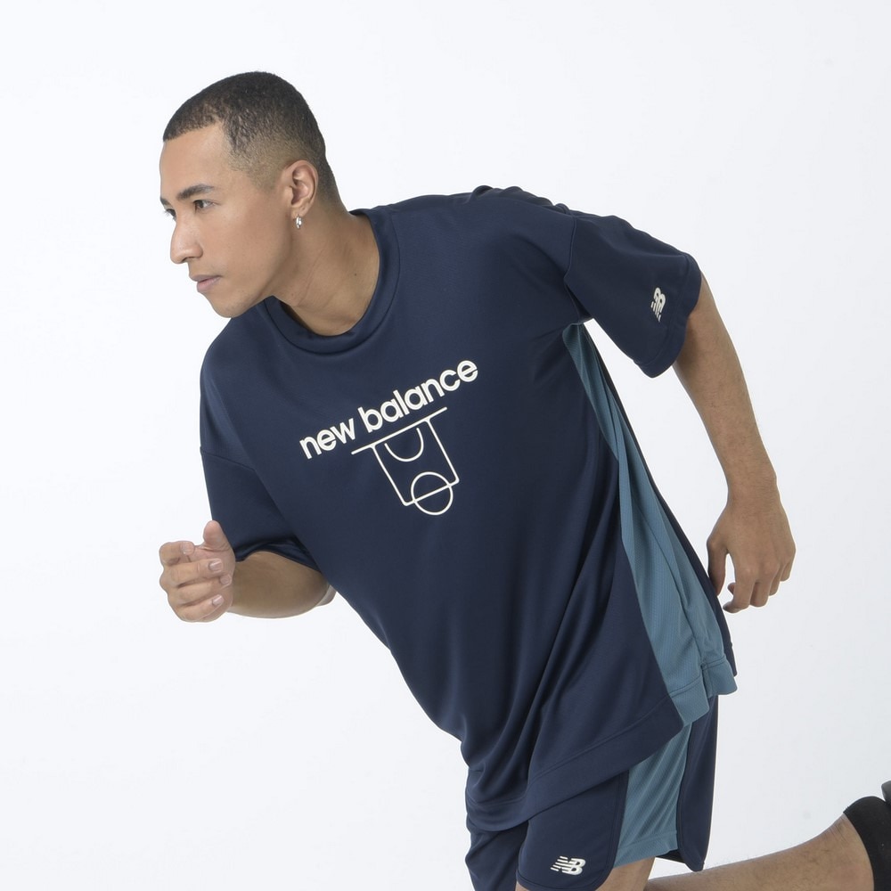 ニューバランス（new balance）（メンズ）バスケットボールウェア コートグラフィック ディンプルメッシュ 半袖Tシャツ AMT45070TNV 速乾