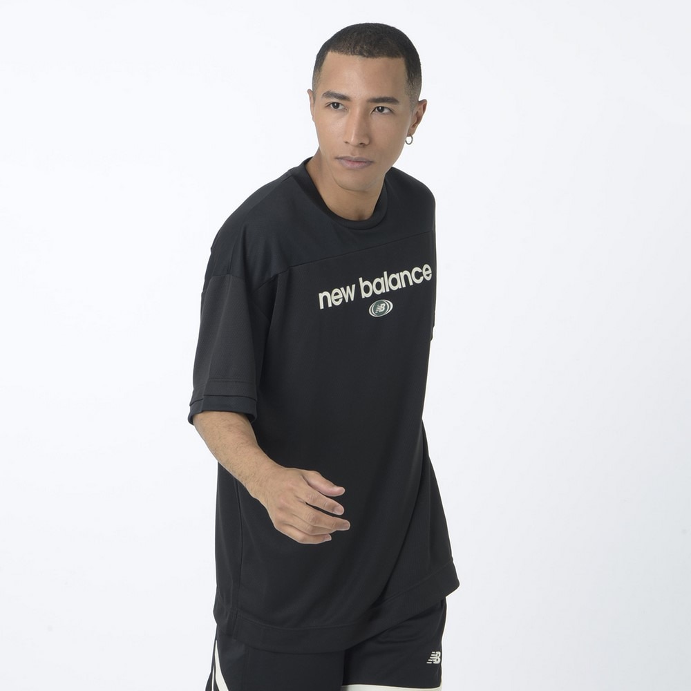 ニューバランス（new balance）（メンズ）バスケットボールウェア リニアロゴハニカムメッシュ 半袖Tシャツ AMT45072BK 速乾