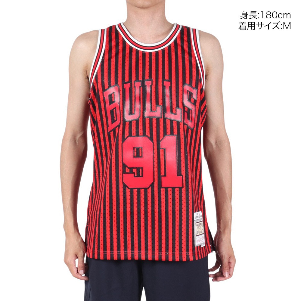 ミッチェルアンドネス（Mitchell&Ness）（メンズ）NBA シカゴブルズ デニスロッドマン ストライプ スイングマン タンクトップ SMJYBW19047-CBUPTRD97DRD M