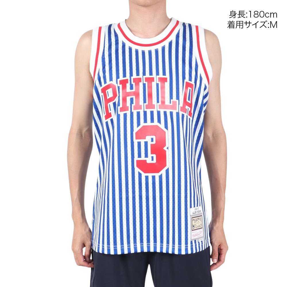 ミッチェルアンドネス（Mitchell&Ness）（メンズ）NBA 76ers アレンアイバーソン ストライプ スイングマン タンクトップ SMJYBW19047-P76PTNY00AIV M