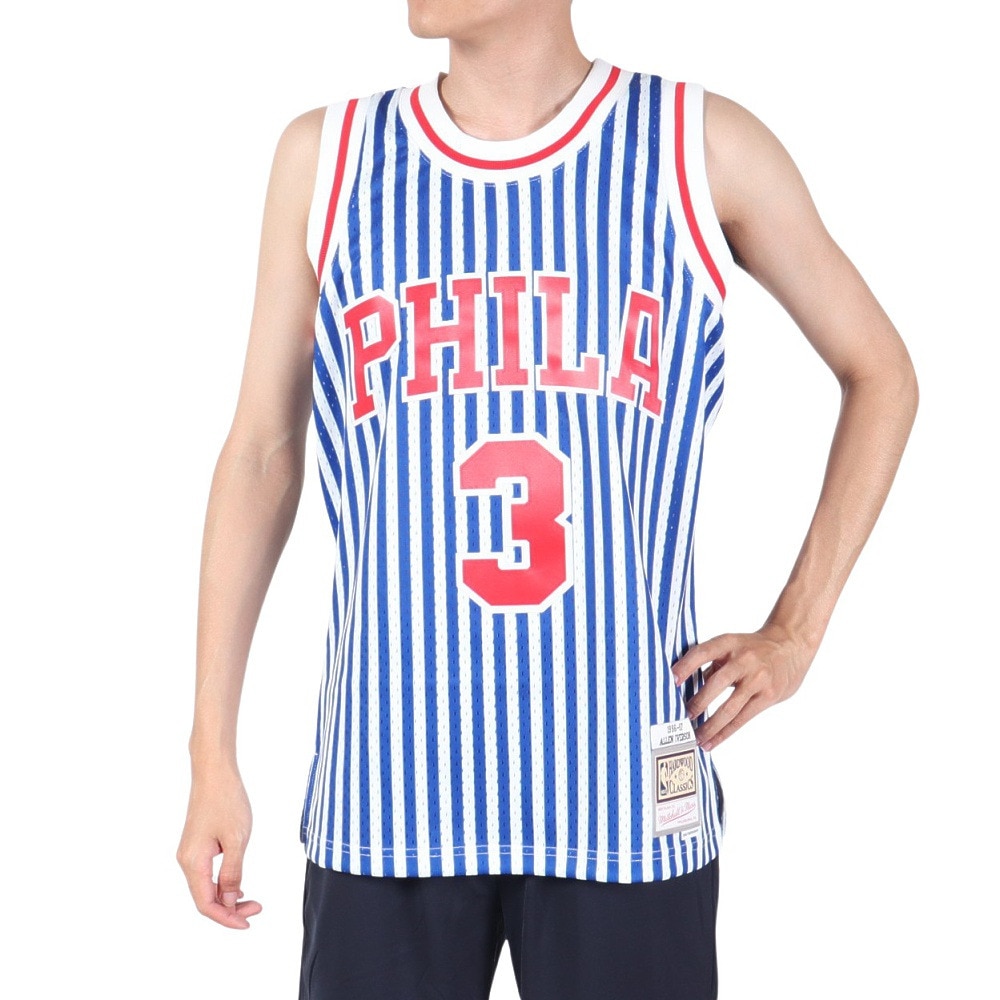 ミッチェルアンドネス（Mitchell&Ness）（メンズ）NBA 76ers アレンアイバーソン ストライプ スイングマン タンクトップ SMJYBW19047-P76PTNY00AIV M