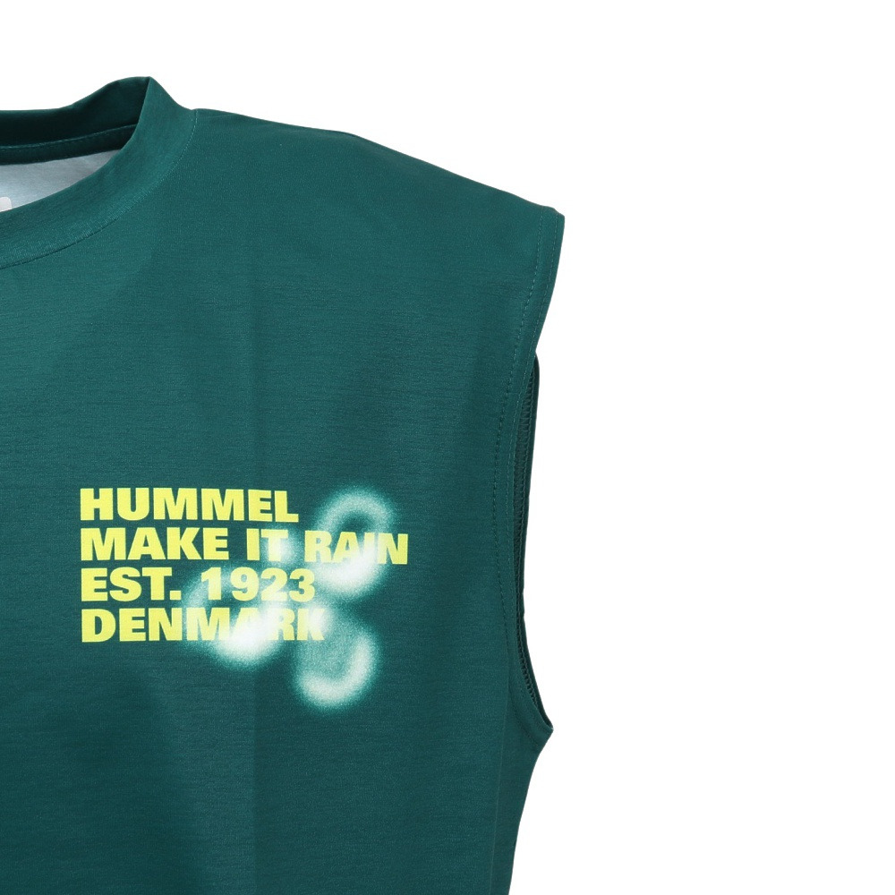 ヒュンメル（hummel）（メンズ）【新商品】 スポーツウェア コットンライク ノースリーブ Tシャツ 袖なし グリーン ドライ HAPB5120XB-563