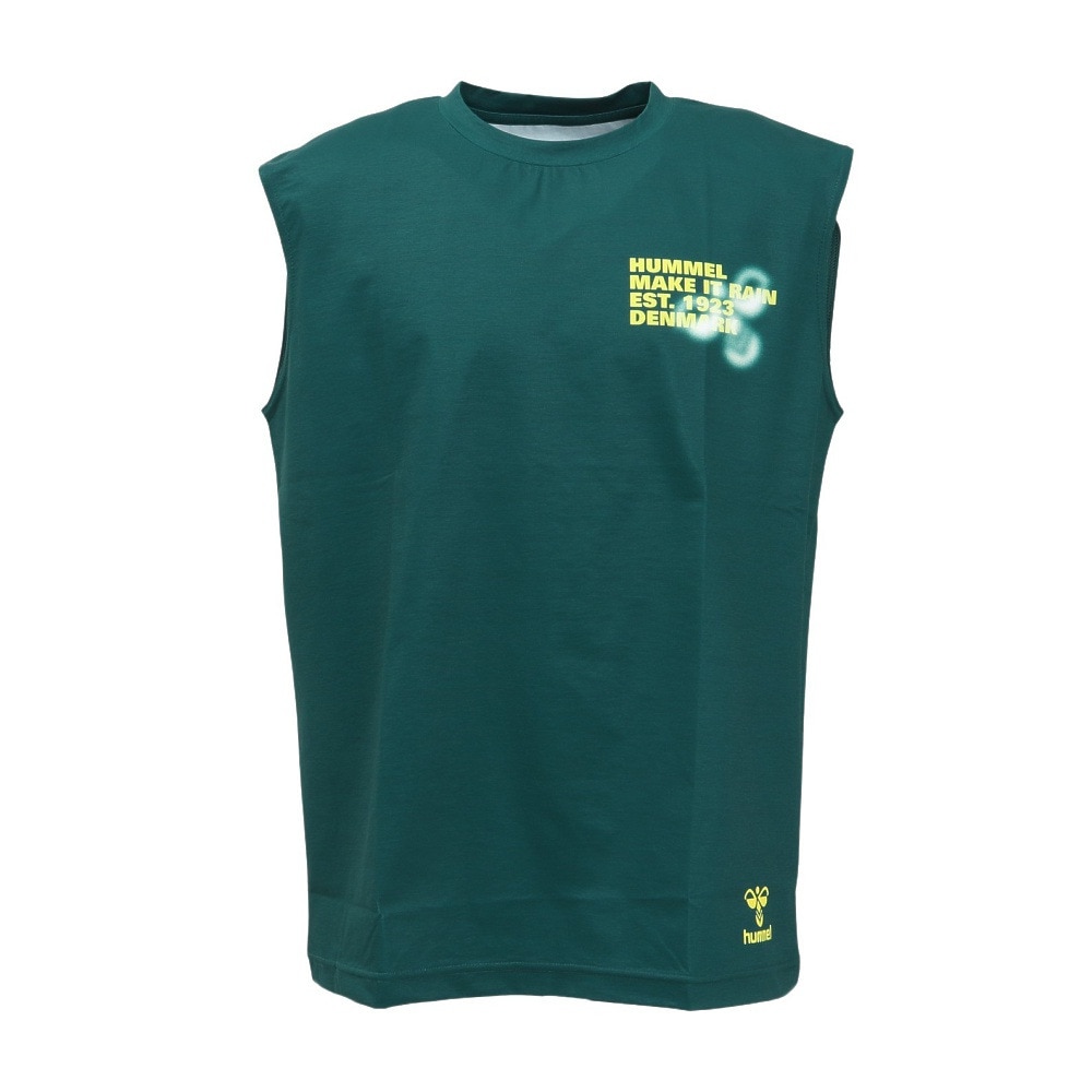 ヒュンメル（hummel）（メンズ）【新商品】 スポーツウェア コットンライク ノースリーブ Tシャツ 袖なし グリーン ドライ HAPB5120XB-563