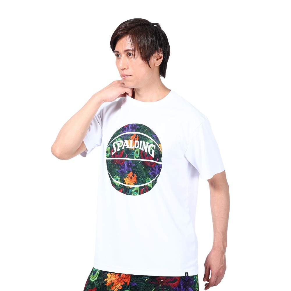 スポルディング（SPALDING）（メンズ）バスケットボールウェア UVカット Tシャツ トロピクスボールプリント SMT23004WB