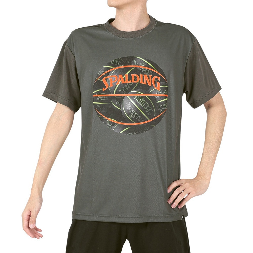 スポルディング（SPALDING）（メンズ）バスケットボールウェア UVカット Tシャツ ボールプリント SMT23014OK 速乾