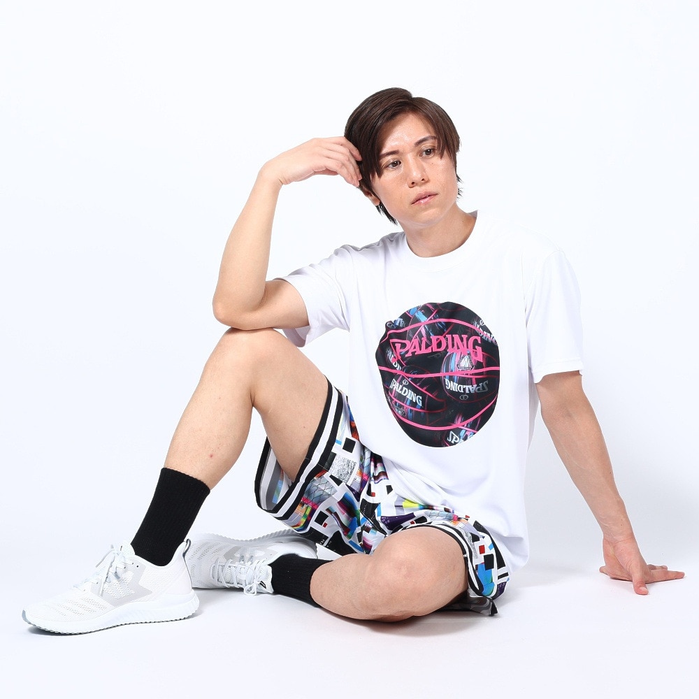 スポルディング（SPALDING）（メンズ）バスケットボールウェア UVカット Tシャツ ボールプリント SMT23014WH 速乾