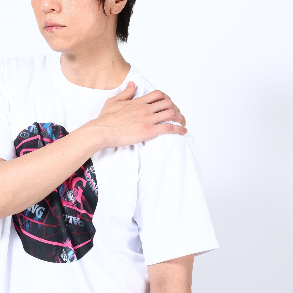 スポルディング（SPALDING）（メンズ）バスケットボールウェア UVカット Tシャツ ボールプリント SMT23014WH 速乾