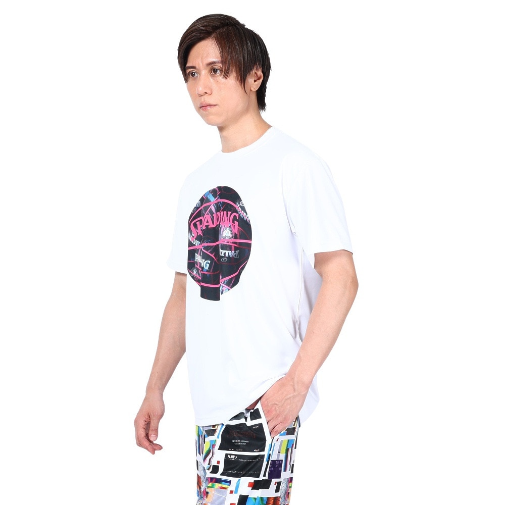 スポルディング（SPALDING）（メンズ）バスケットボールウェア UVカット Tシャツ ボールプリント SMT23014WH 速乾