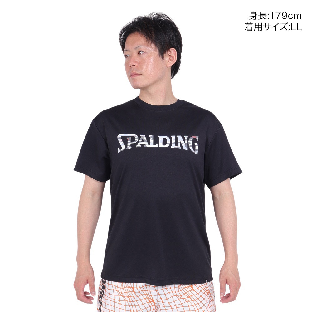 スポルディング（SPALDING）（メンズ）バスケットボールウェア Tシャツ オーバーラップド カモ ロゴ SMT24004BK 速乾 UVカット