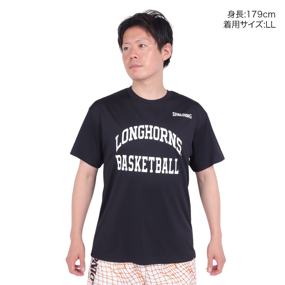 スポルディング（SPALDING）（メンズ）バスケットボールウェア Tシャツ テキサス ロング ホーンズ アーチ ロゴ SMT24032TXBK 速乾 UVカット