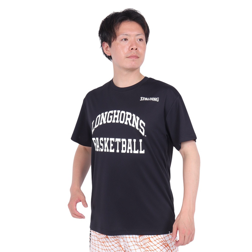 スポルディング（SPALDING）（メンズ）バスケットボールウェア Tシャツ テキサス ロング ホーンズ アーチ ロゴ SMT24032TXBK 速乾 UVカット