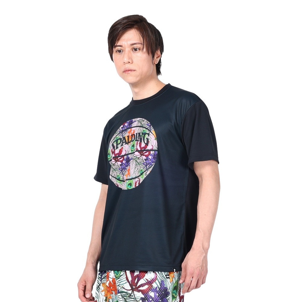 スポルディング（SPALDING）（メンズ、レディース）バスケットボールウェア UVカット Tシャツ トロピクスボールプリント SMT23004 速乾