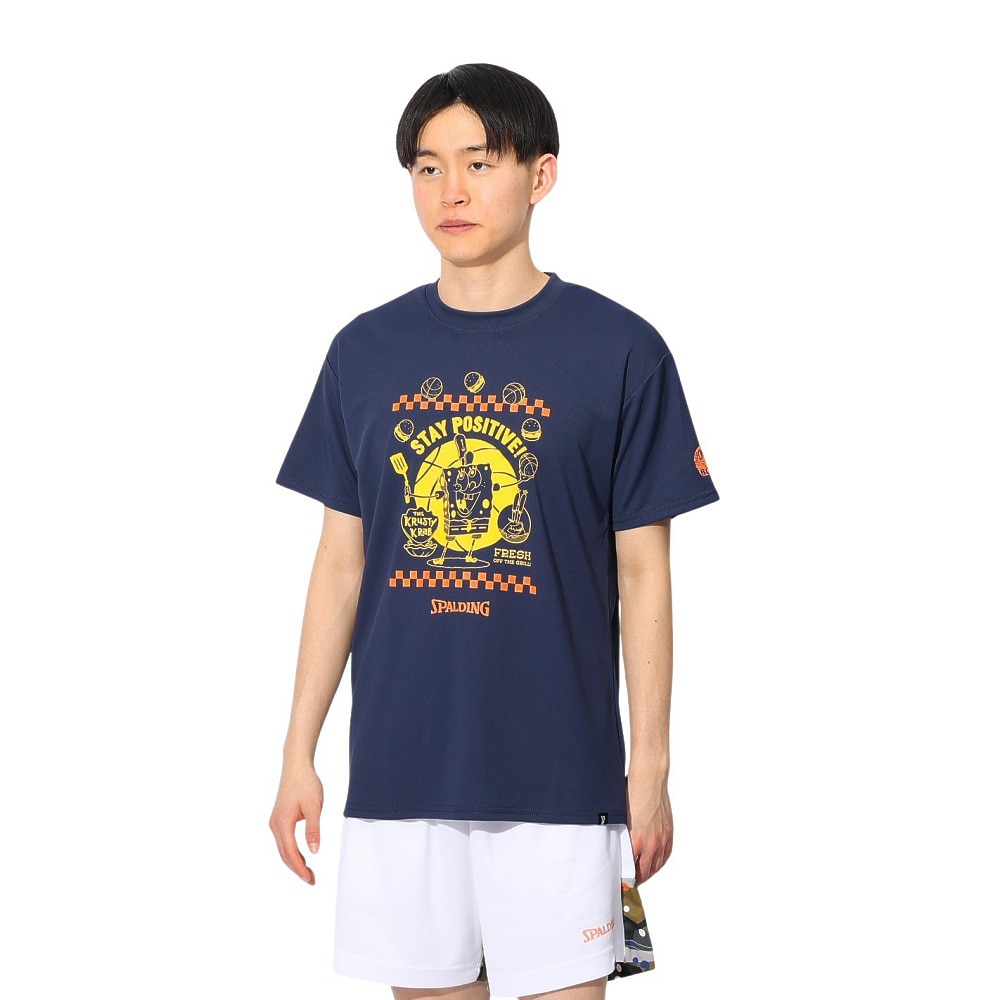スポルディング（SPALDING）（メンズ、レディース）バスケットボールウェア 半袖Tシャツ スポンジ・ボブ フレッシュ オフ ザ グリル SMT24141SNV
