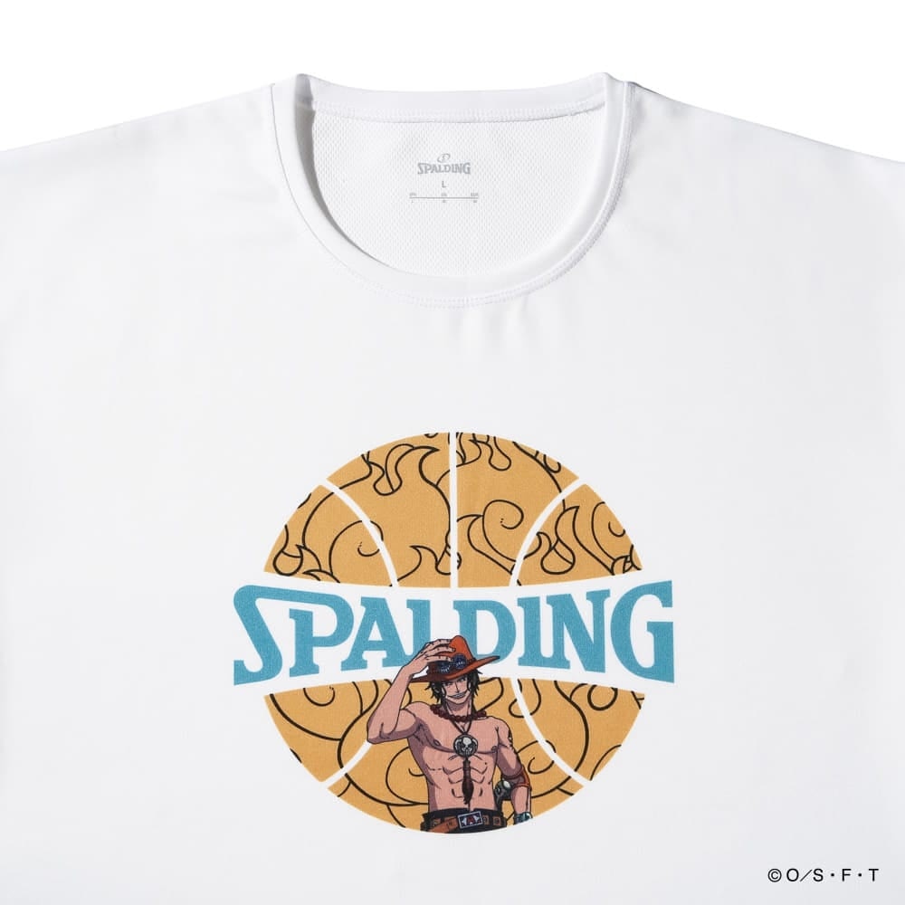 スポルディング（SPALDING）（メンズ、レディース）バスケットボールウェア Tシャツ ONE PIECEメラメラの実 ボールプリント SMT25102PWH