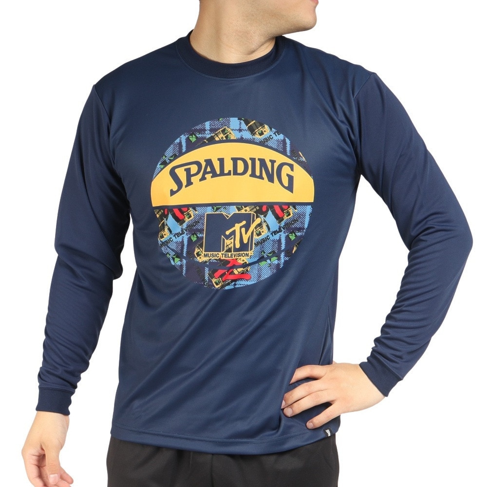 スポルディング(SPALDING)(メンズ)バスケットボールウェア ロンT 長袖Tシャツ MTV プレイド ボール SMT22152MNV