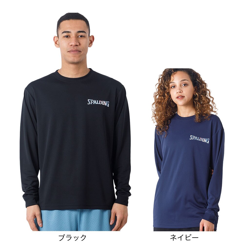 スポルディング（SPALDING）（メンズ、レディース）バスケットボールウェア ロングスリーブ Tシャツ ホログラムワードマーク SMT22129NV