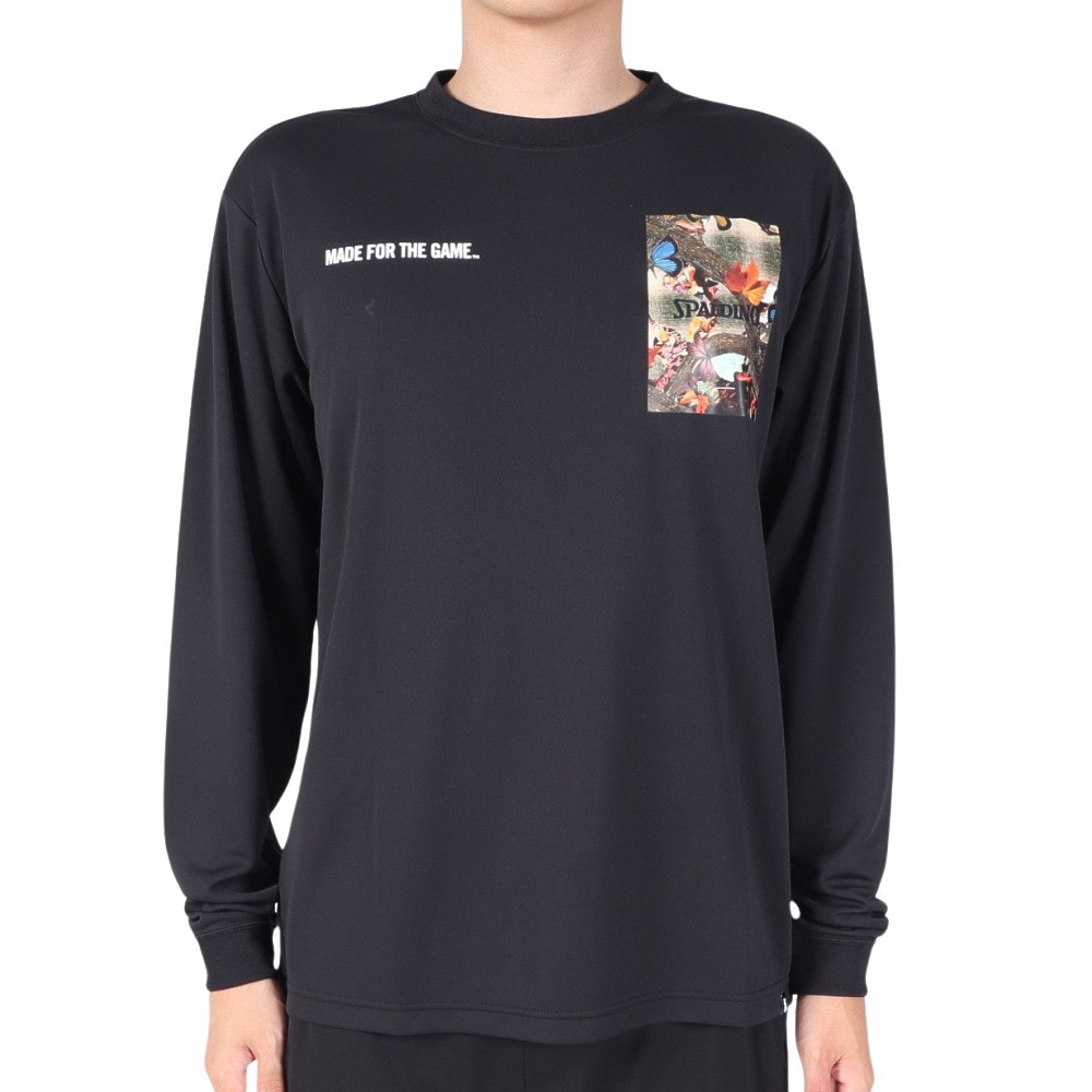 スポルディング（SPALDING）（メンズ）バスケットボールウェア ロングスリーブTシャツ バタフライ プレイド SMT23107BK 速乾 UVカット