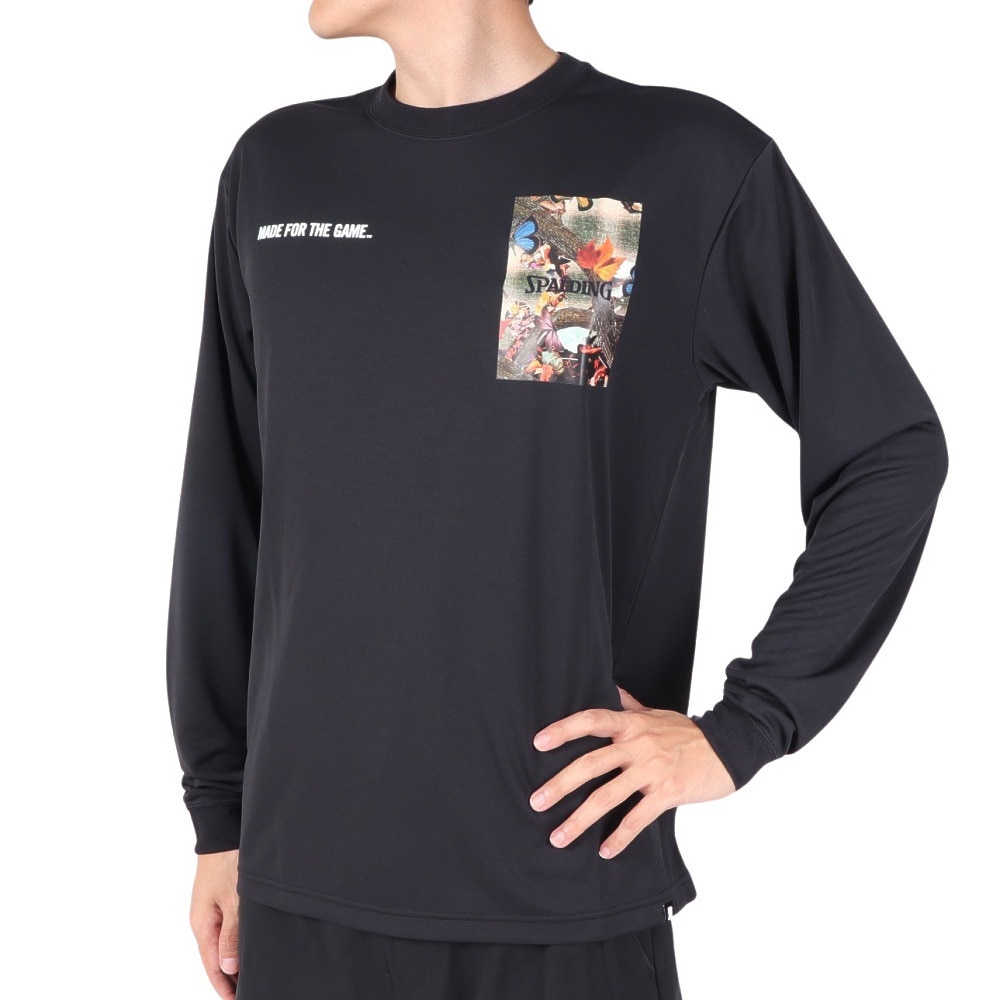 スポルディング（SPALDING）（メンズ）バスケットボールウェア ロングスリーブTシャツ バタフライ プレイド SMT23107BK 速乾 UVカット