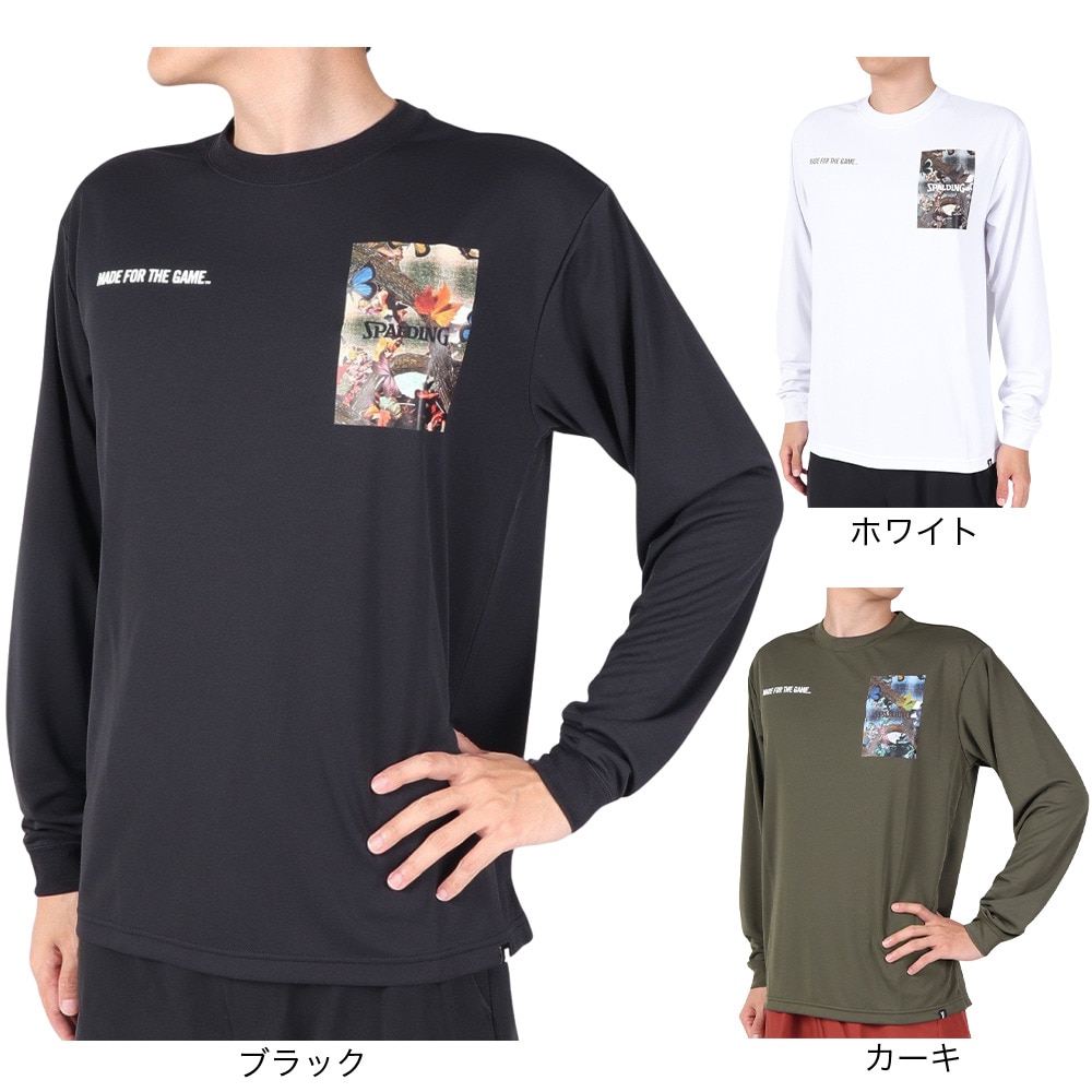 スポルディング（SPALDING）（メンズ）バスケットボールウェア ロングスリーブTシャツ バタフライ プレイド SMT23107BK 速乾 UVカット