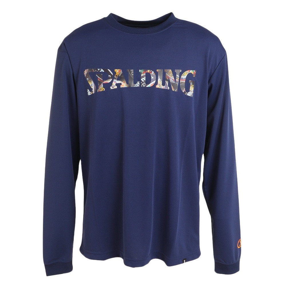 スポルディング（SPALDING）（メンズ）バスケットボールウェア 長袖Tシャツ ボールプリントNV SMT23212NV 速乾 UVカット