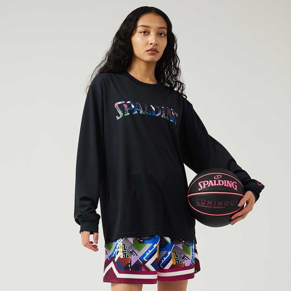 スポルディング（SPALDING）（メンズ、レディース）バスケットボールウェア 長袖 Tシャツ ジオメトリック ロゴ SMT24107BK