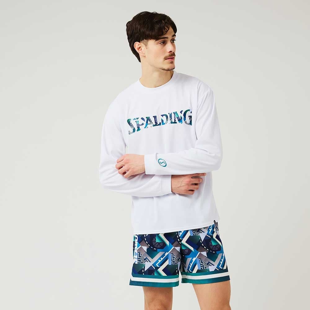 スポルディング（SPALDING）（メンズ、レディース）バスケットボールウェア 長袖 Tシャツ ジオメトリック ロゴ SMT24107WH