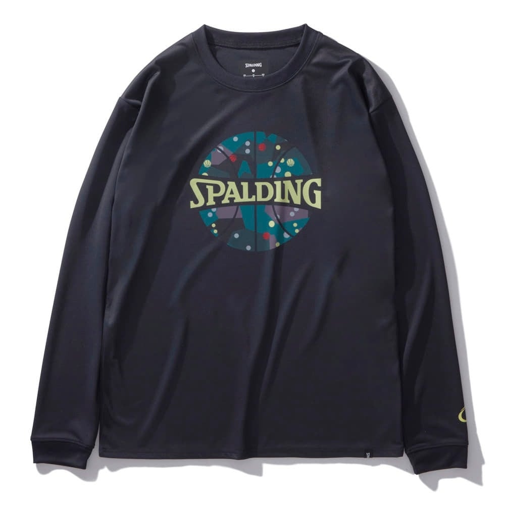 スポルディング（SPALDING）（メンズ、レディース）バスケットボールウェア 長袖 Tシャツ ポルカドット カモ ボールプリント SMT24110BK
