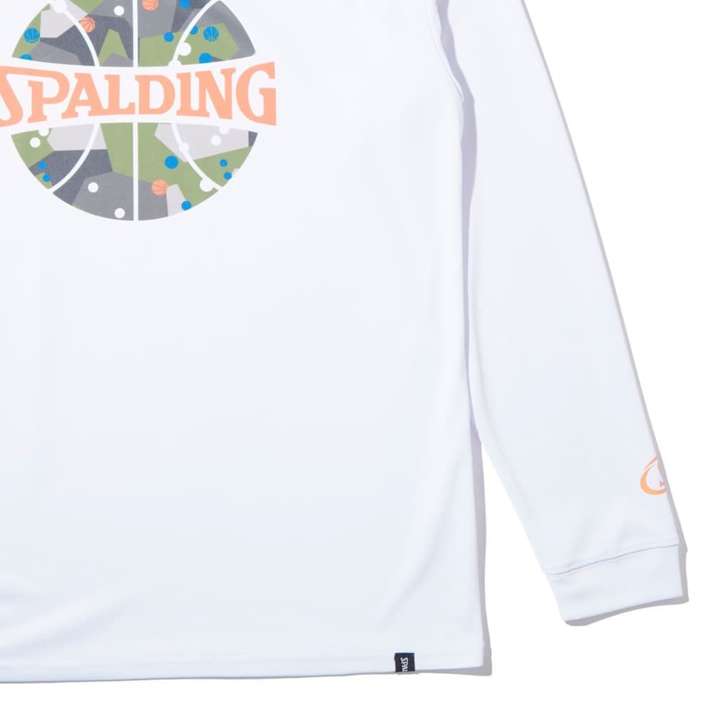 スポルディング（SPALDING）（メンズ、レディース）バスケットボールウェア 長袖 Tシャツ ポルカドット カモ ボールプリント SMT24110WH