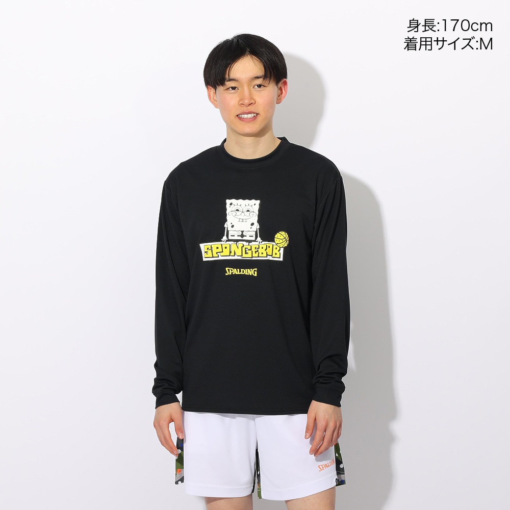 スポルディング（SPALDING）（メンズ、レディース）バスケットボールウェア 長袖 Tシャツ スポンジ・ボブ イエロー SMT24139SBK