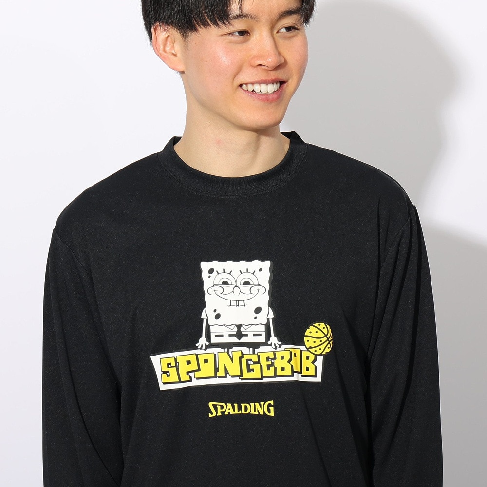 スポルディング（SPALDING）（メンズ、レディース）バスケットボールウェア 長袖 Tシャツ スポンジ・ボブ イエロー SMT24139SBK